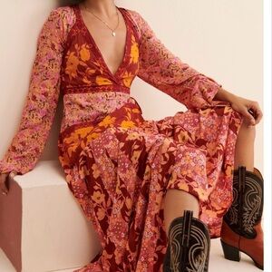 Free People Tilda wrap dress maxi dress with long sleeves size Large